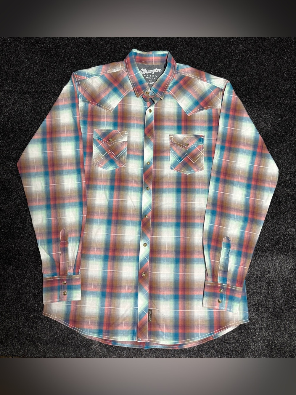 Wrangler Retro Premium XL Tall Plaid Western Pearl Snap Shirt
